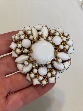 Vintage Large Milk Glass Brooch 1960’s